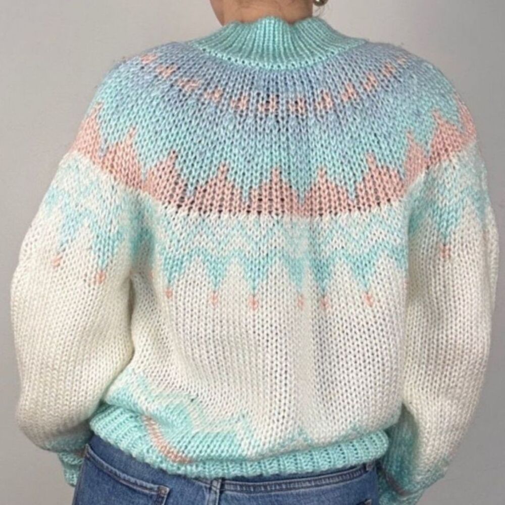 Vintage Hand Knit Fair Isle Sweater | Pastel Chunky Korean Knit Jumper - Picture 3 of 10